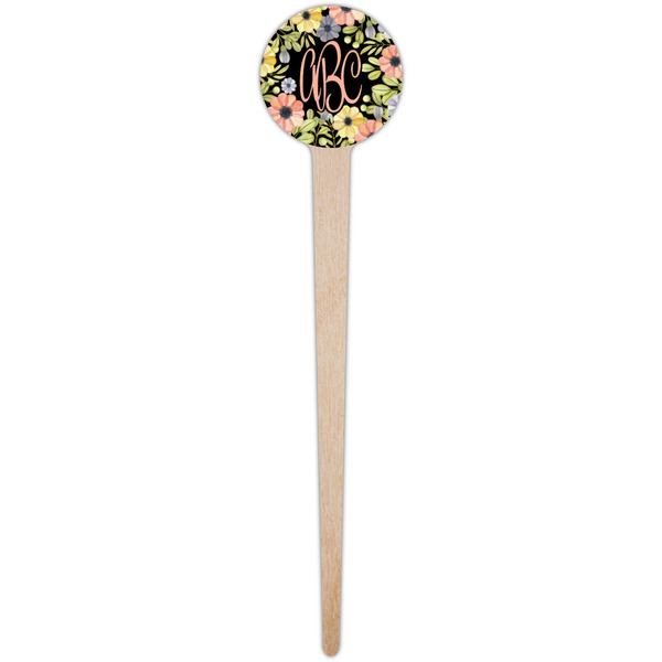 Boho Floral Wooden 4" Food Pick - Round - Single Pick