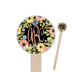 Boho Floral 6" Round Wooden Food Picks - Single Sided (Personalized)