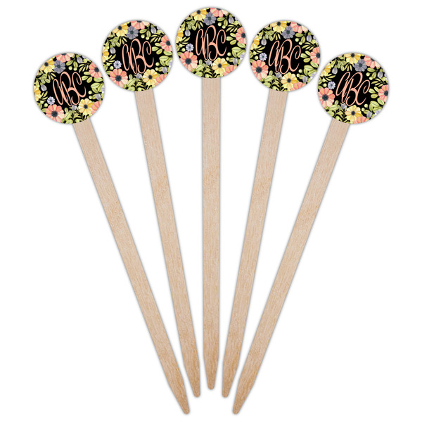 Boho Floral Wooden 6" Food Pick - Round - Fan View