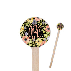 Boho Floral 6" Round Wooden Stir Sticks - Single Sided (Personalized)