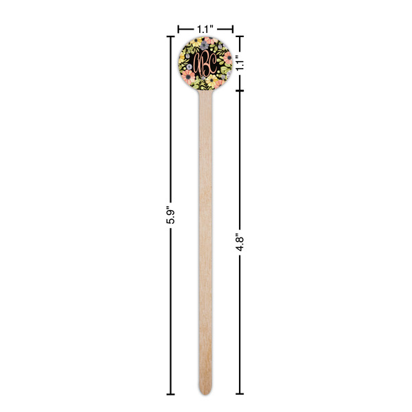 Boho Floral Wooden 6" Stir Stick - Round - Dimensions