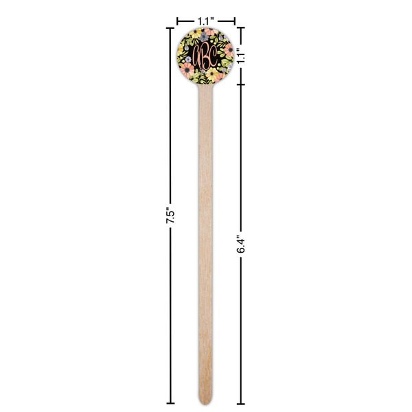 Boho Floral Wooden 7.5" Stir Stick - Round - Dimensions