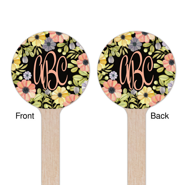 Boho Floral Wooden 7.5" Stir Stick - Round - Double Sided - Front & Back