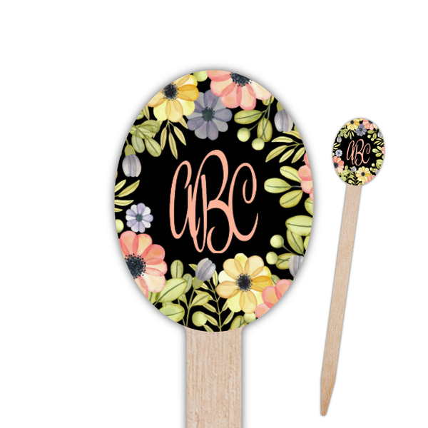 Custom Boho Floral Oval Wooden Food Picks - Double Sided (Personalized)