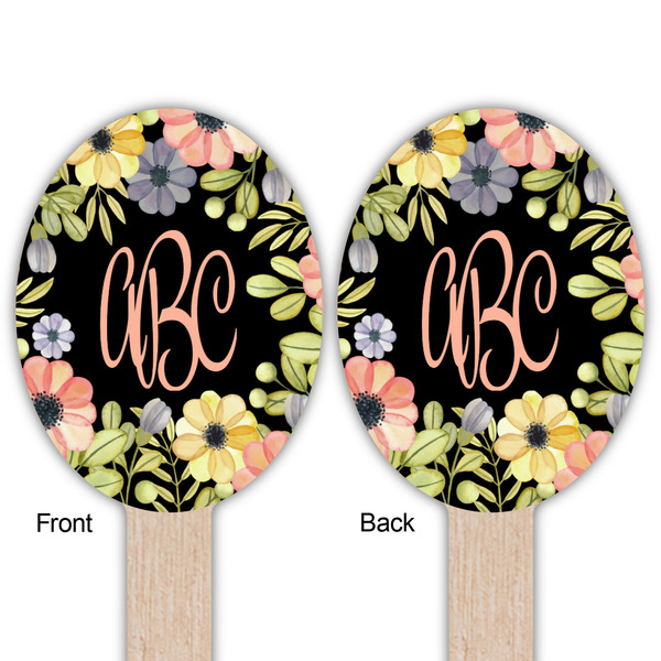 Boho Floral Wooden Food Pick - Oval - Double Sided - Front & Back