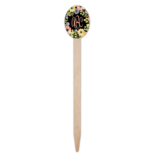Boho Floral Wooden Food Pick - Oval - Single Pick