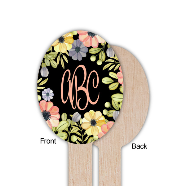 Boho Floral Wooden Food Pick - Oval - Single Sided - Front & Back
