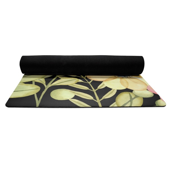 Boho Floral Yoga Mat Rolled up Black Rubber Backing