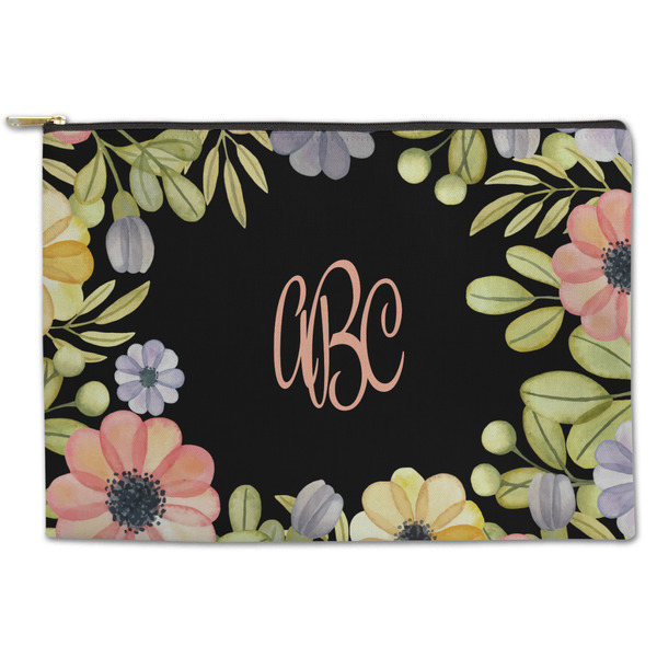 Custom Boho Floral Zipper Pouch - Large - 12.5"x8.5" (Personalized)
