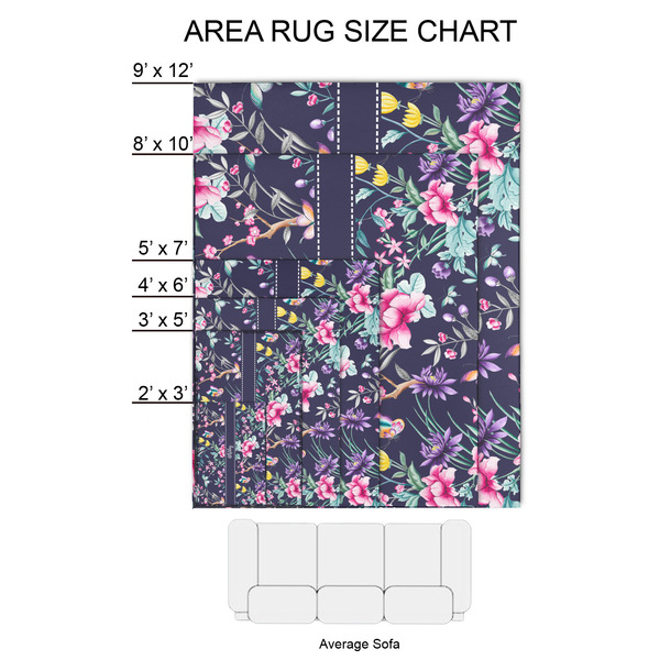 Chinoiserie 2'x3' Indoor Area Rugs - Size Chart