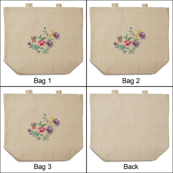 Chinoiserie 3 Reusable Cotton Grocery Bags - Front & Back View