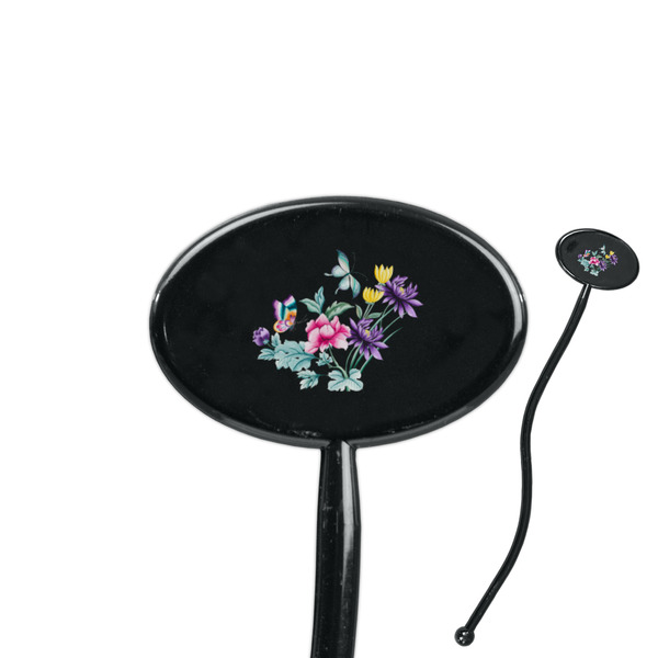 Custom Chinoiserie 7" Oval Plastic Stir Sticks - Black - Single Sided