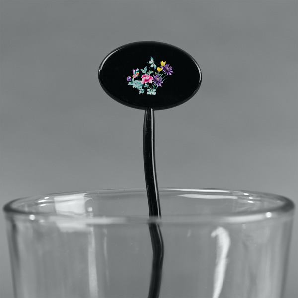 Chinoiserie Black Plastic 7" Stir Stick - Oval - Main