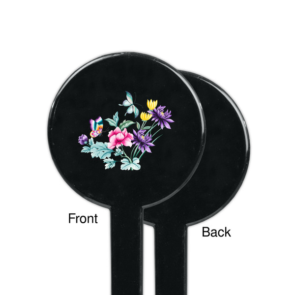 Chinoiserie Black Plastic 7" Stir Stick - Single Sided - Round - Front & Back