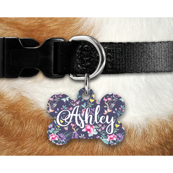 Chinoiserie Bone Shaped Dog Tag on Collar & Dog