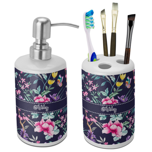 Custom Chinoiserie Ceramic Bathroom Accessories Set (Personalized)