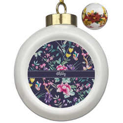 Chinoiserie Ceramic Ball Ornaments - Poinsettia Garland (Personalized)