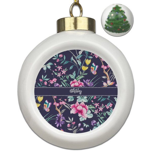 Custom Chinoiserie Ceramic Ball Ornament - Christmas Tree (Personalized)