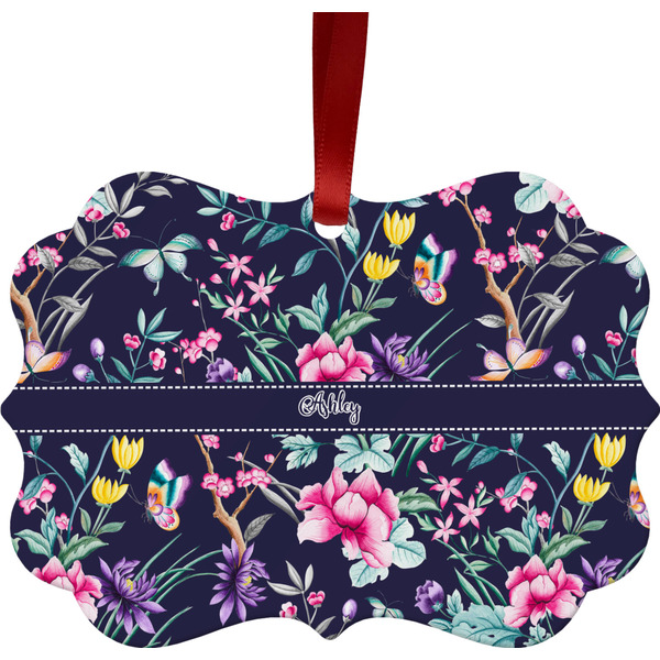 Custom Chinoiserie Metal Frame Ornament - Double Sided w/ Name or Text