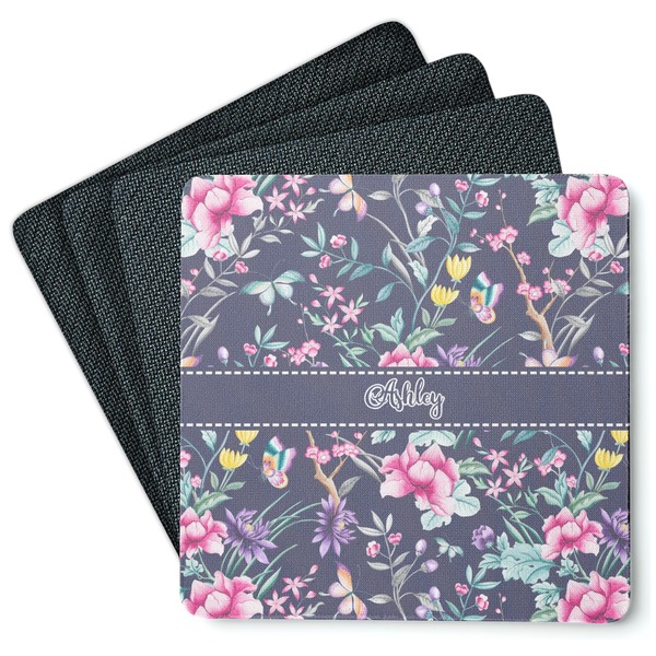 Custom Chinoiserie Square Rubber Backed Coasters - Set of 4 (Personalized)