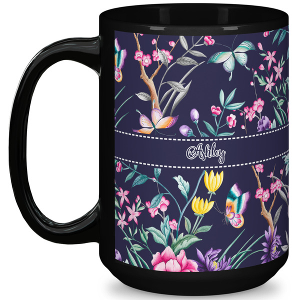 Custom Chinoiserie 15 Oz Coffee Mug - Black (Personalized)