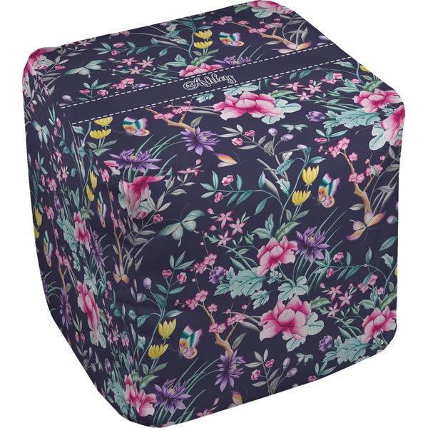 Custom Chinoiserie Cube Pouf Ottoman - 18" (Personalized)