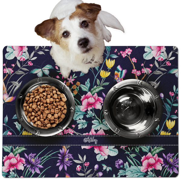 Custom Chinoiserie Dog Food Mat - Medium w/ Name or Text