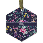 Chinoiserie Flat Glass Ornament - Hexagon w/ Name or Text