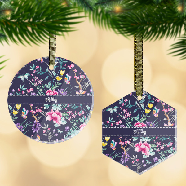 Custom Chinoiserie Flat Glass Ornament w/ Name or Text