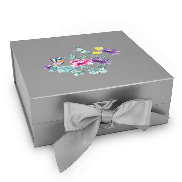 Custom Chinoiserie Gift Box with Magnetic Lid - Silver