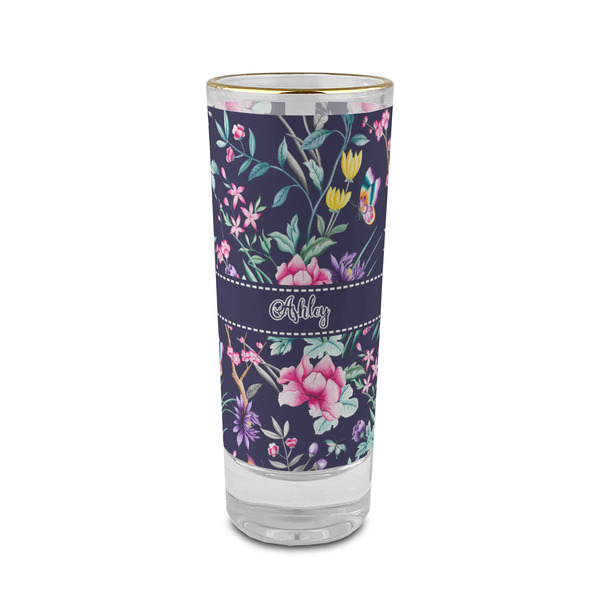 Custom Chinoiserie 2 oz Shot Glass -  Glass with Gold Rim - Single (Personalized)