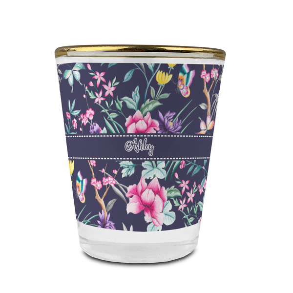 Chinoiserie Glass Shot Glass - With gold rim - FRONT