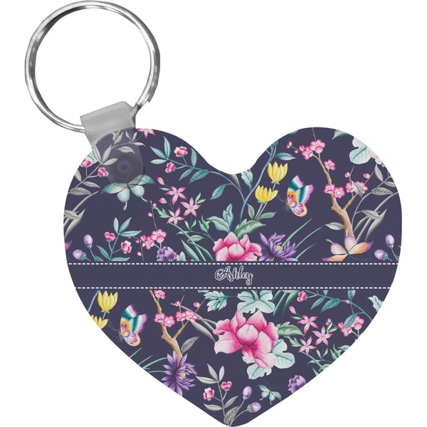 Custom Chinoiserie Heart Plastic Keychain w/ Name or Text