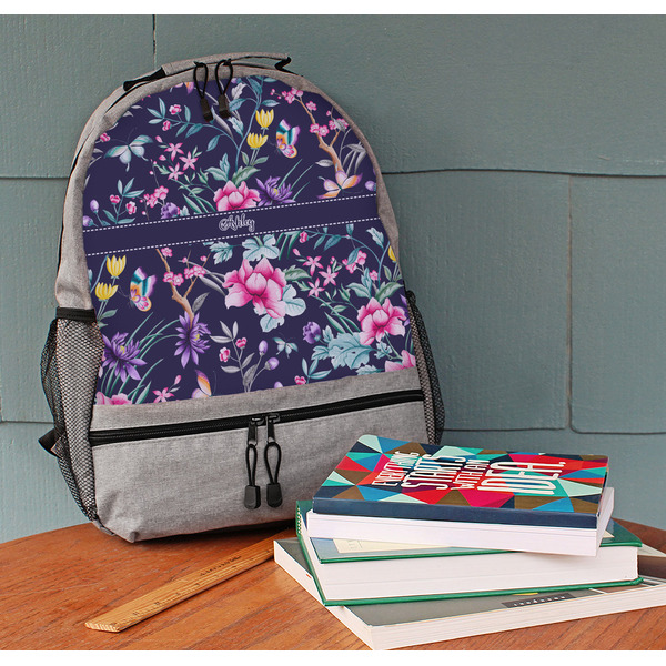 Chinoiserie Large Backpack - Gray - On Desk