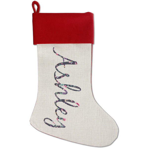 Custom Chinoiserie Red Linen Stocking (Personalized)