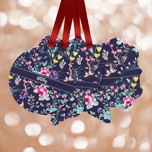 Custom Chinoiserie Metal Ornaments - Double Sided w/ Name or Text