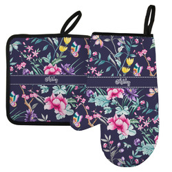 Chinoiserie Left Oven Mitt & Pot Holder Set w/ Name or Text