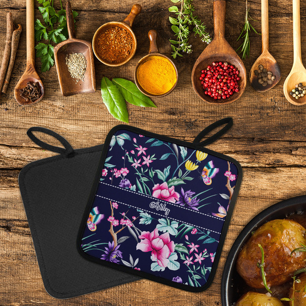 Chinoiserie Neoprene Pot Holder - Set of 2  LIFESTYLE (Flatlay)