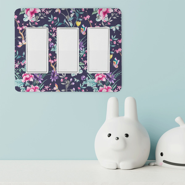 Chinoiserie Rocker Light Switch Covers - Triple - IN CONTEXT
