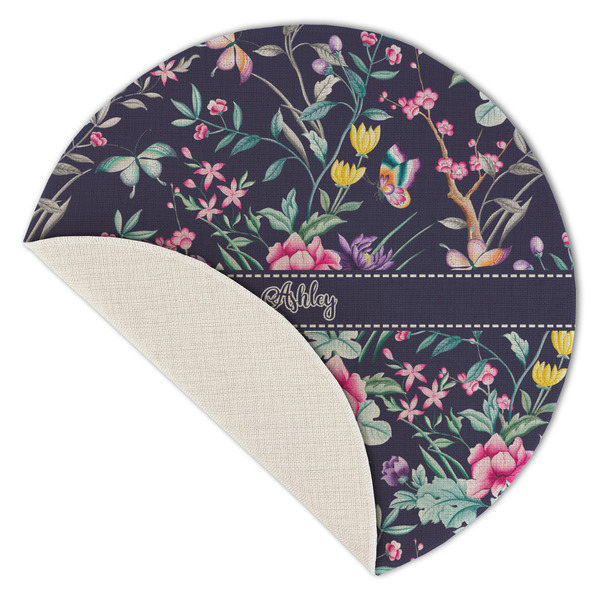 Chinoiserie Round Linen Placemats - Front (folded corner single sided)