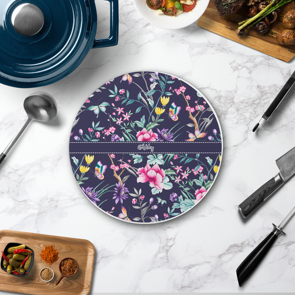 Chinoiserie Round Stone Trivet - In Context View