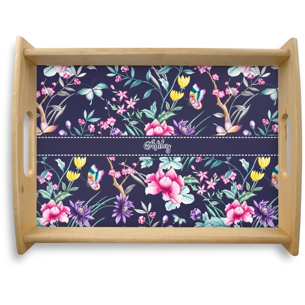 Custom Chinoiserie Natural Wooden Tray - Large (Personalized)