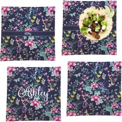 Chinoiserie Set of 4 Glass Square Lunch / Dinner Plate 9.5" (Personalized)