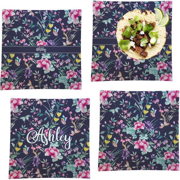 Custom Chinoiserie Set of 4 Glass Square Lunch / Dinner Plate 9.5" (Personalized)