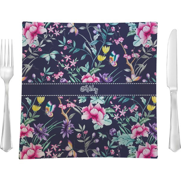 Custom Chinoiserie Glass Square Lunch / Dinner Plate 9.5" (Personalized)