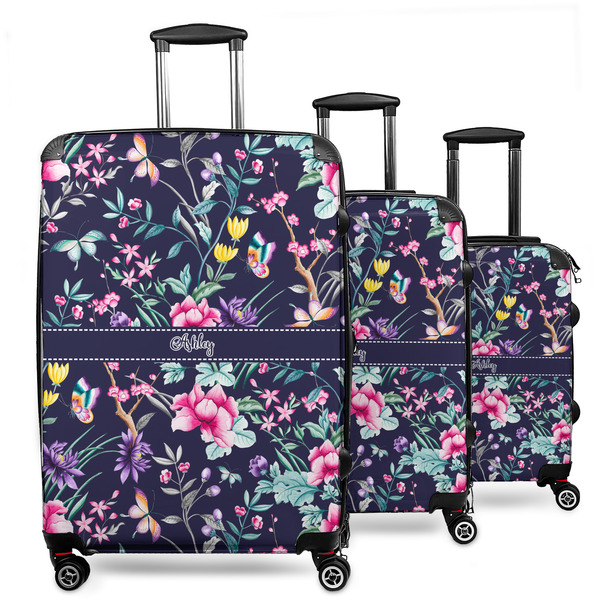 Custom Chinoiserie 3 Piece Luggage Set - 20" Carry On, 24" Medium Checked, 28" Large Checked (Personalized)