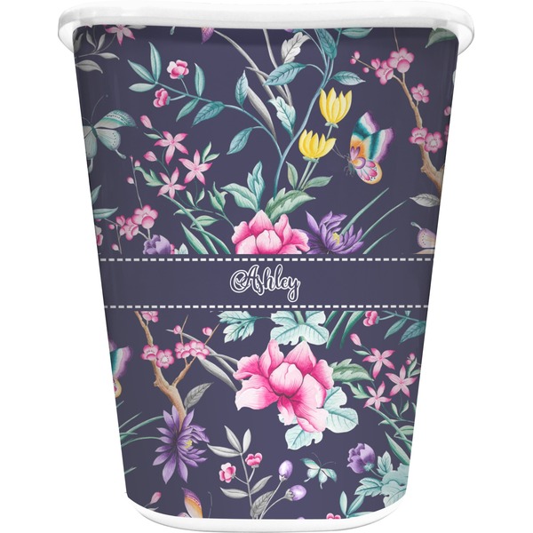 Custom Chinoiserie Waste Basket - Double Sided (White) (Personalized)