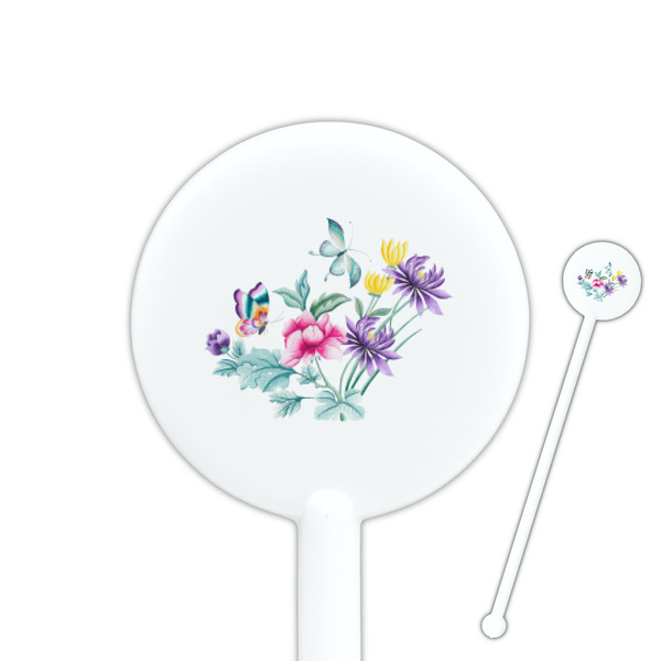 Custom Chinoiserie 5.5" Round Plastic Stir Sticks - White - Single Sided