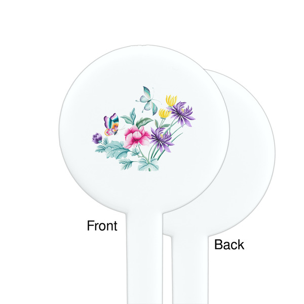 Chinoiserie White Plastic 7" Stir Stick - Single Sided - Round - Front & Back