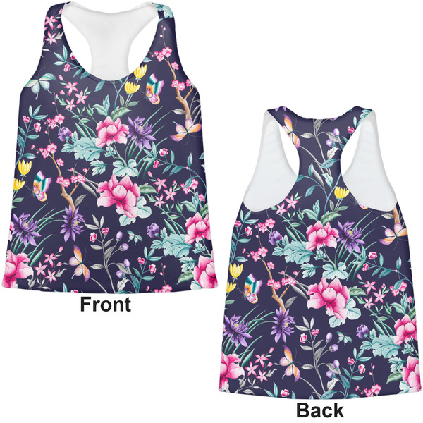Chinoiserie Womens Racerback Tank Tops - Medium - Front and Back